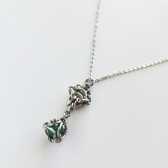 Classic & elegant green aventurine pearl and silver chainmaille necklace - Picture 5 of 8